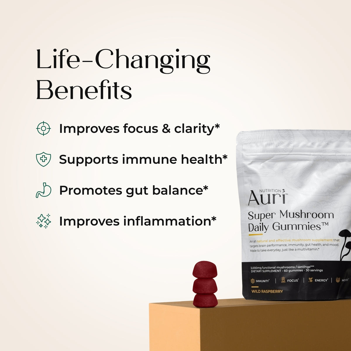 Auri Nutrition Super Mushroom Daily Gummies 60 Counts