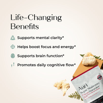Auri Nutrition Super Mushroom Focus Gummies 60 Counts