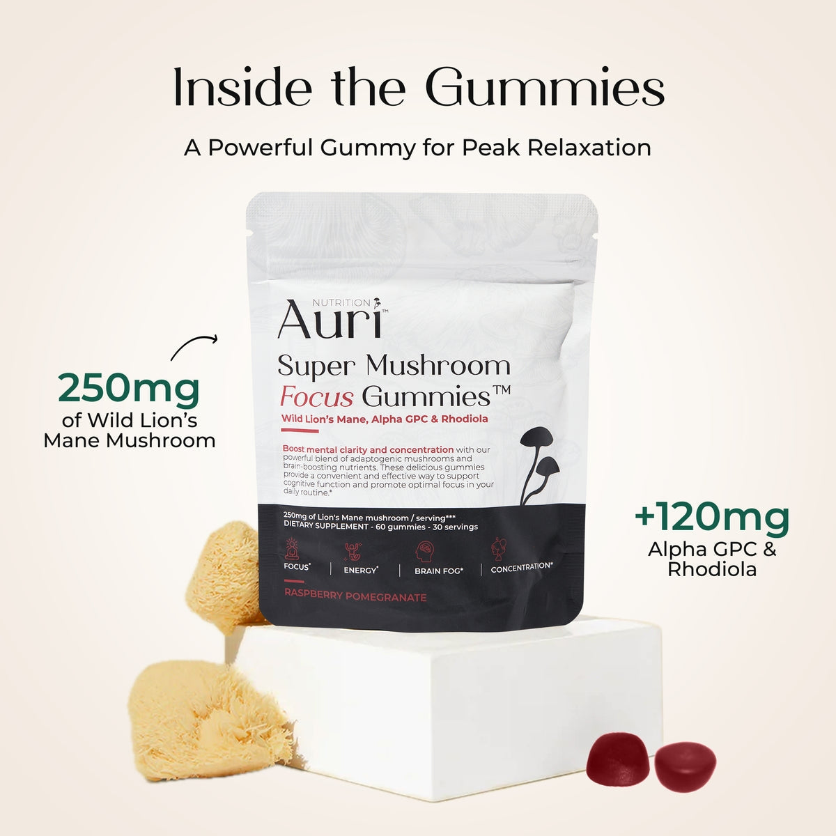 Auri Nutrition Super Mushroom Focus Gummies 60 Counts