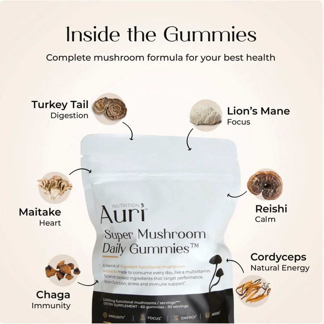 Auri Nutrition Super Mushroom Daily Gummies 60 Counts