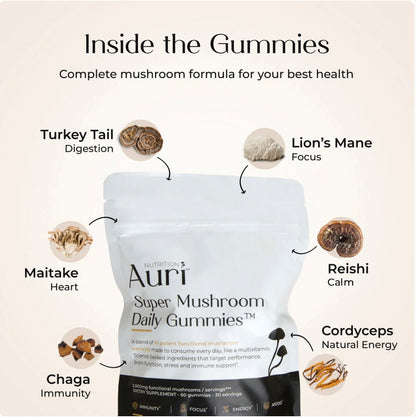 Auri Nutrition Super Mushroom Daily Gummies 60 Counts