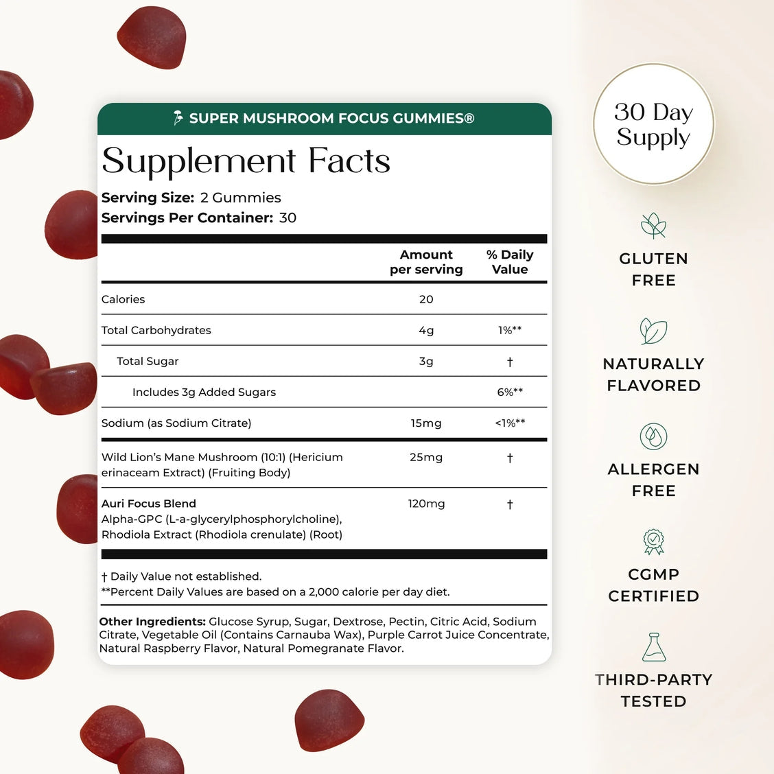 Auri Nutrition Super Mushroom Focus Gummies 60 Counts