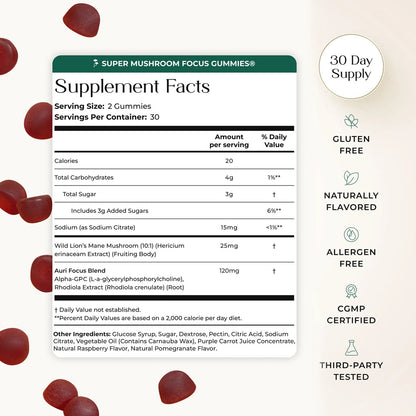 Auri Nutrition Super Mushroom Focus Gummies 60 Counts